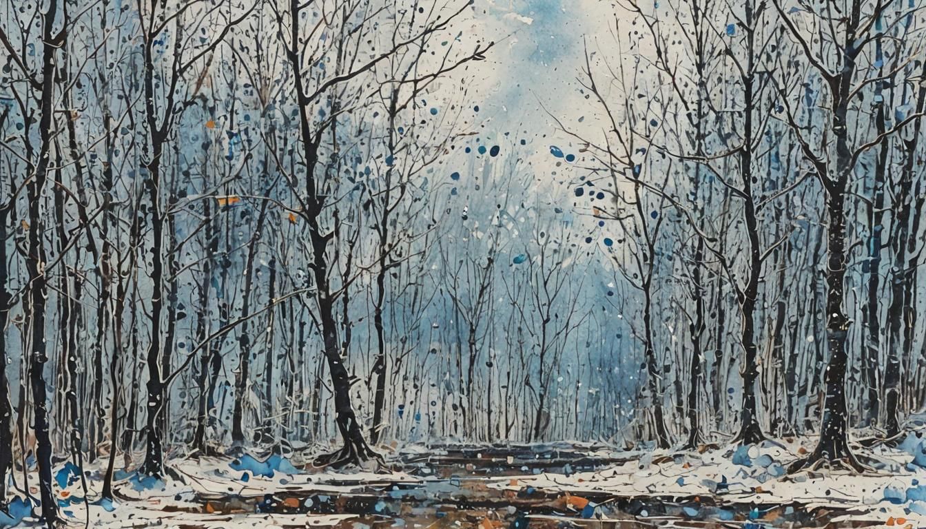 Autumn Leaves in First Frost: Abstract Ink Drawing