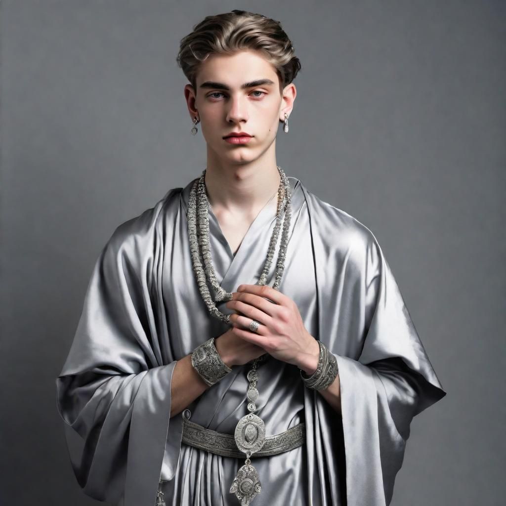 Young God in Grey Robes with Silver Jewelry