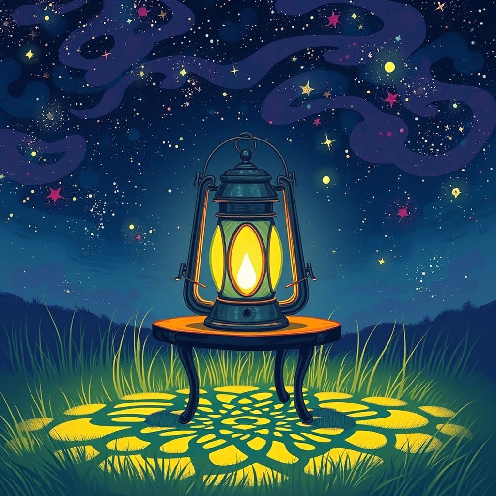 Whimsical Lantern Glows Under Starry Skies