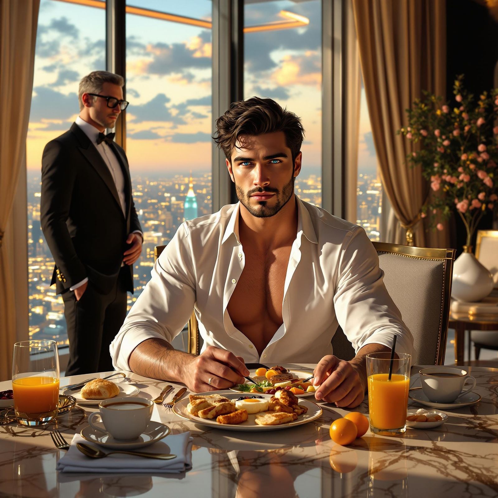 Italian-American Athlete in Luxurious Penthouse Breakfast Sc...