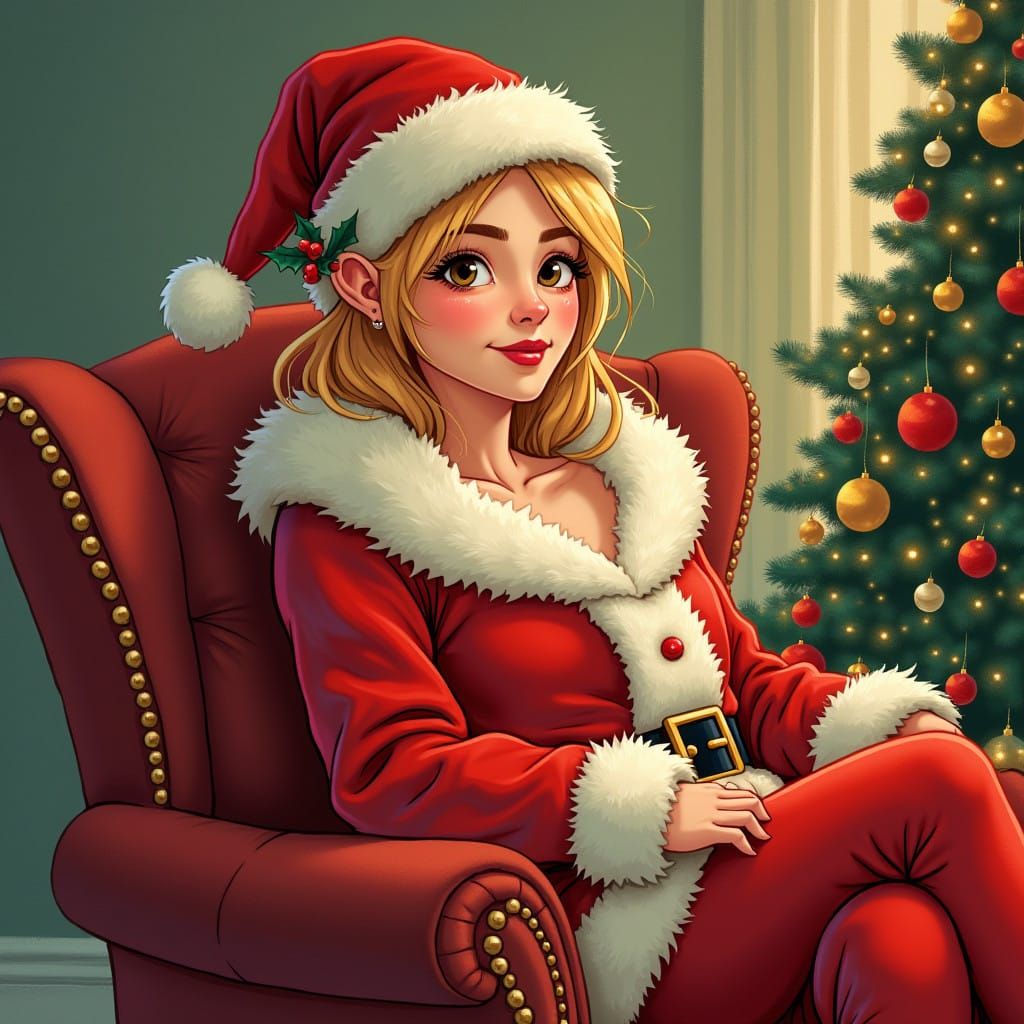 Sassy Santa Girl in Whimsical Holiday Illustration