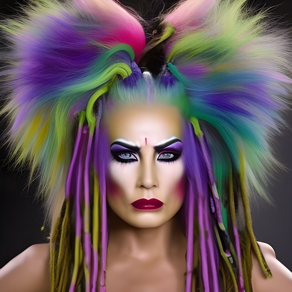 Angry Woman with Electrified Dreadlocks in Giger Style