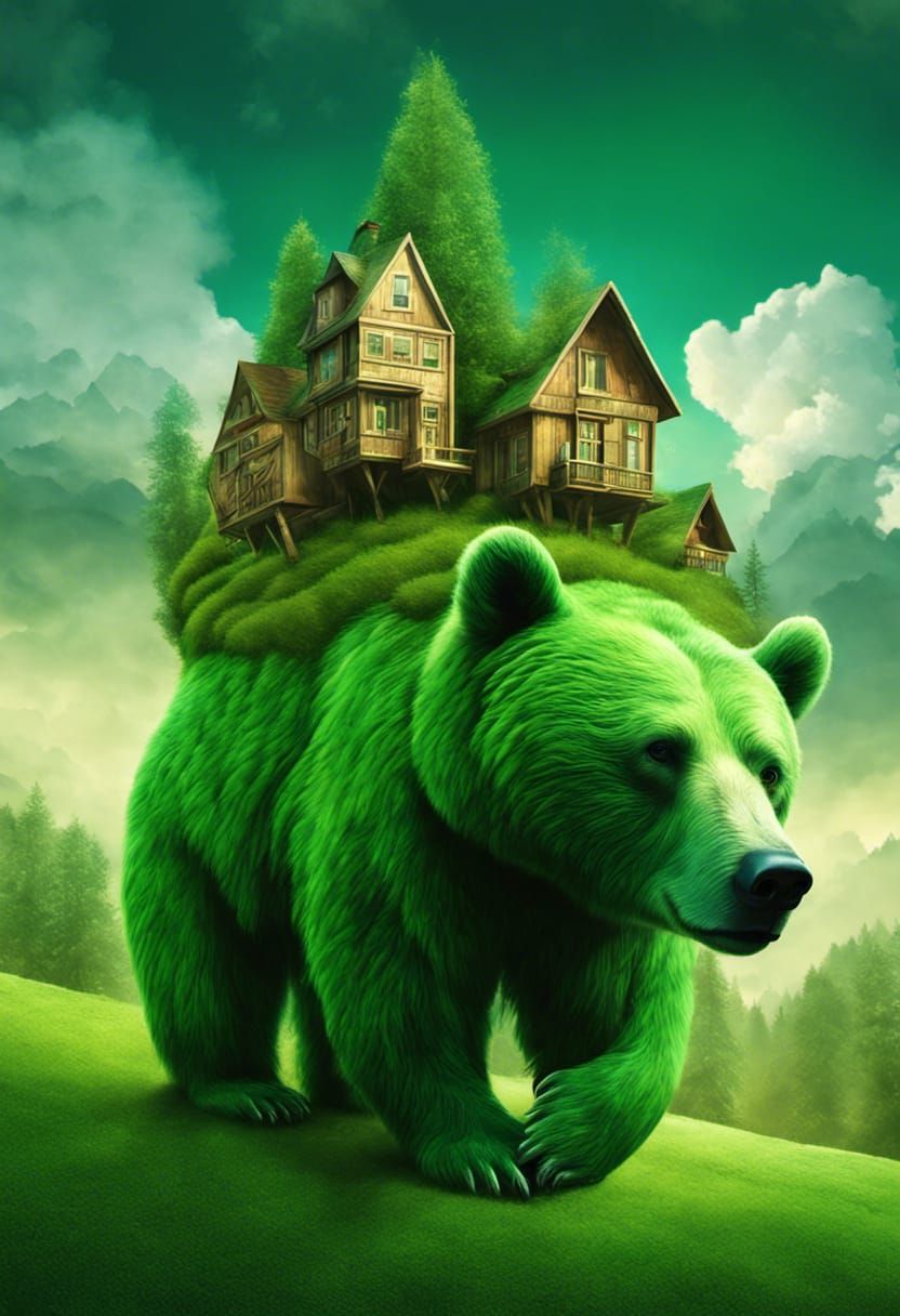 Green Grass Bear City: Surreal Forest Fantasy