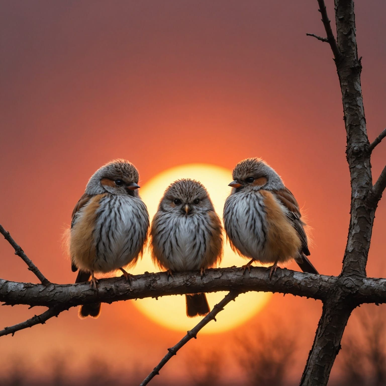 Wood Titis on Branch at Sunset