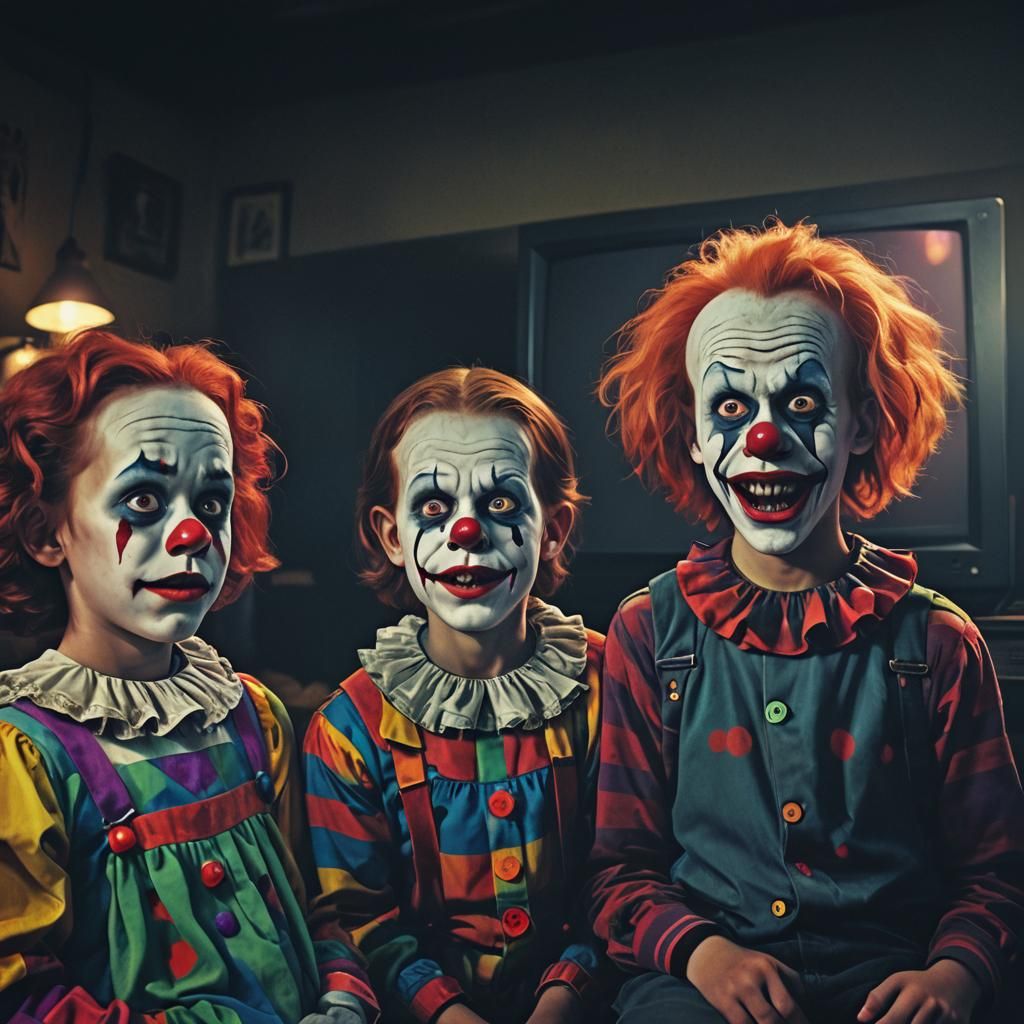 Sinister Digital Art: Children Watch Clown on TV