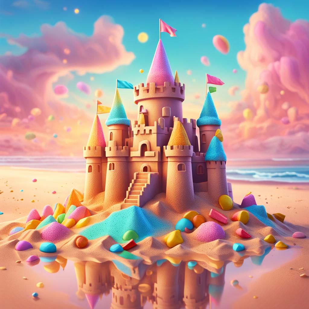 Candy Art Sandcastle on Pastel Beach