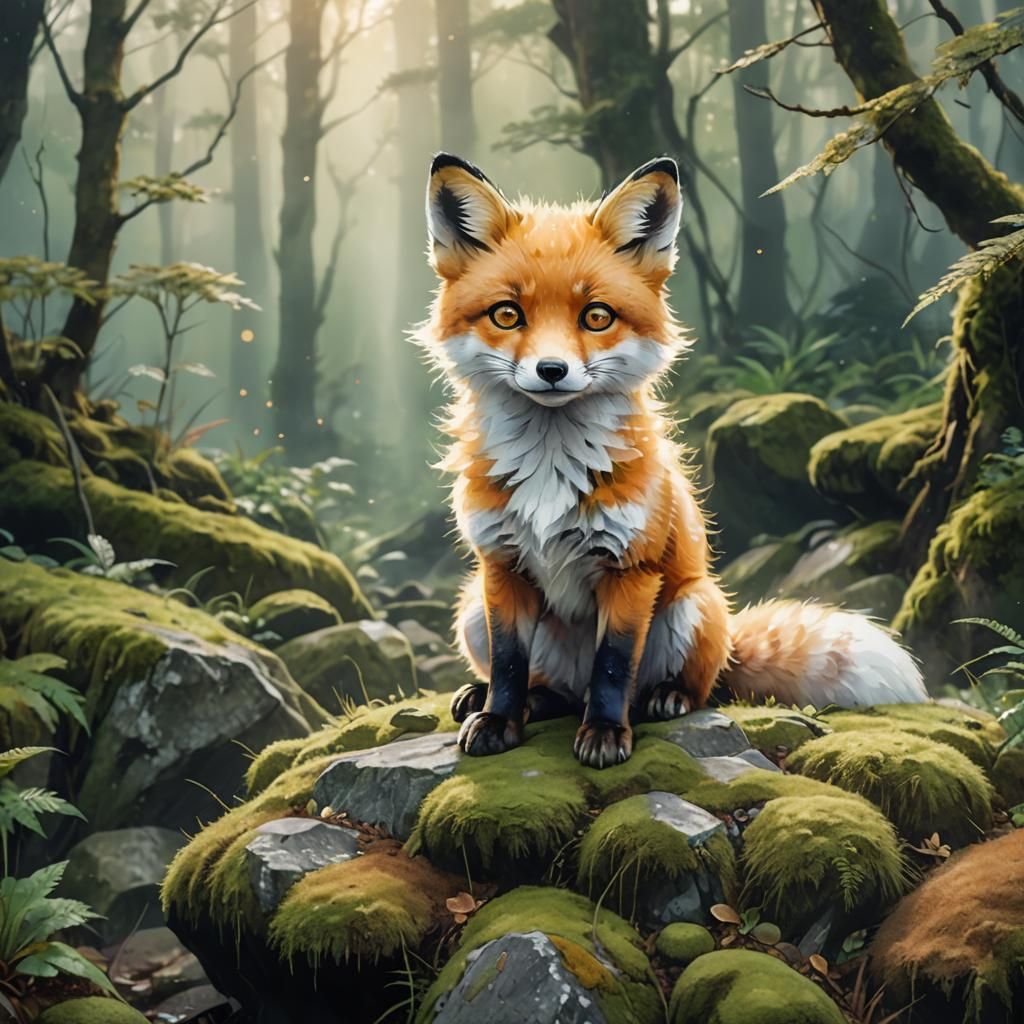 Adorable Fluffy Fox in Japanese Anime Style