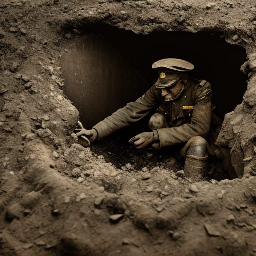 WW1 Soldier Writing Letter in Muddy Trench