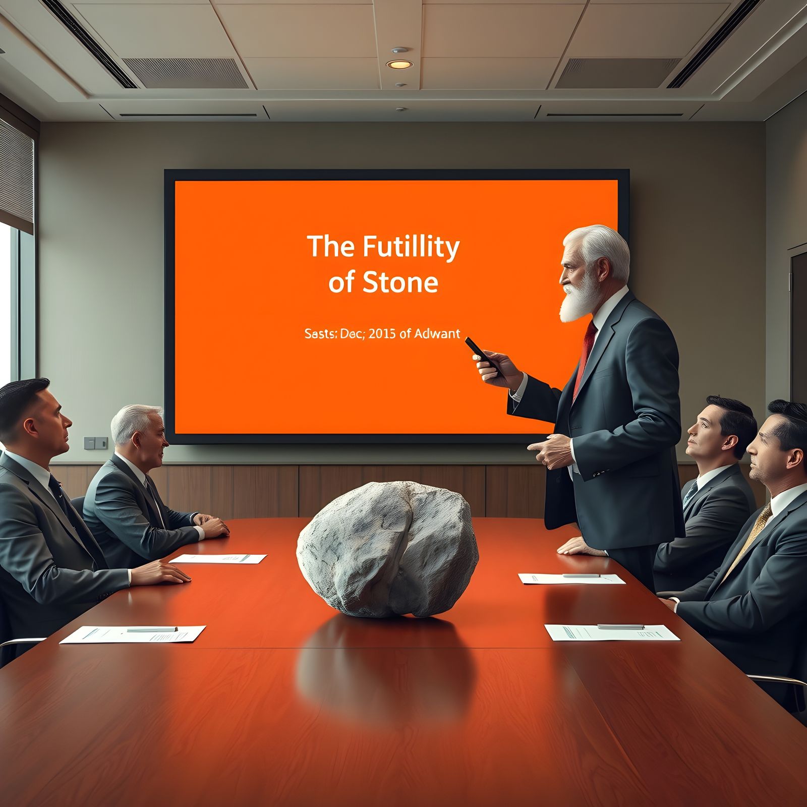 Sisyphus Presents Stone at Board Meeting