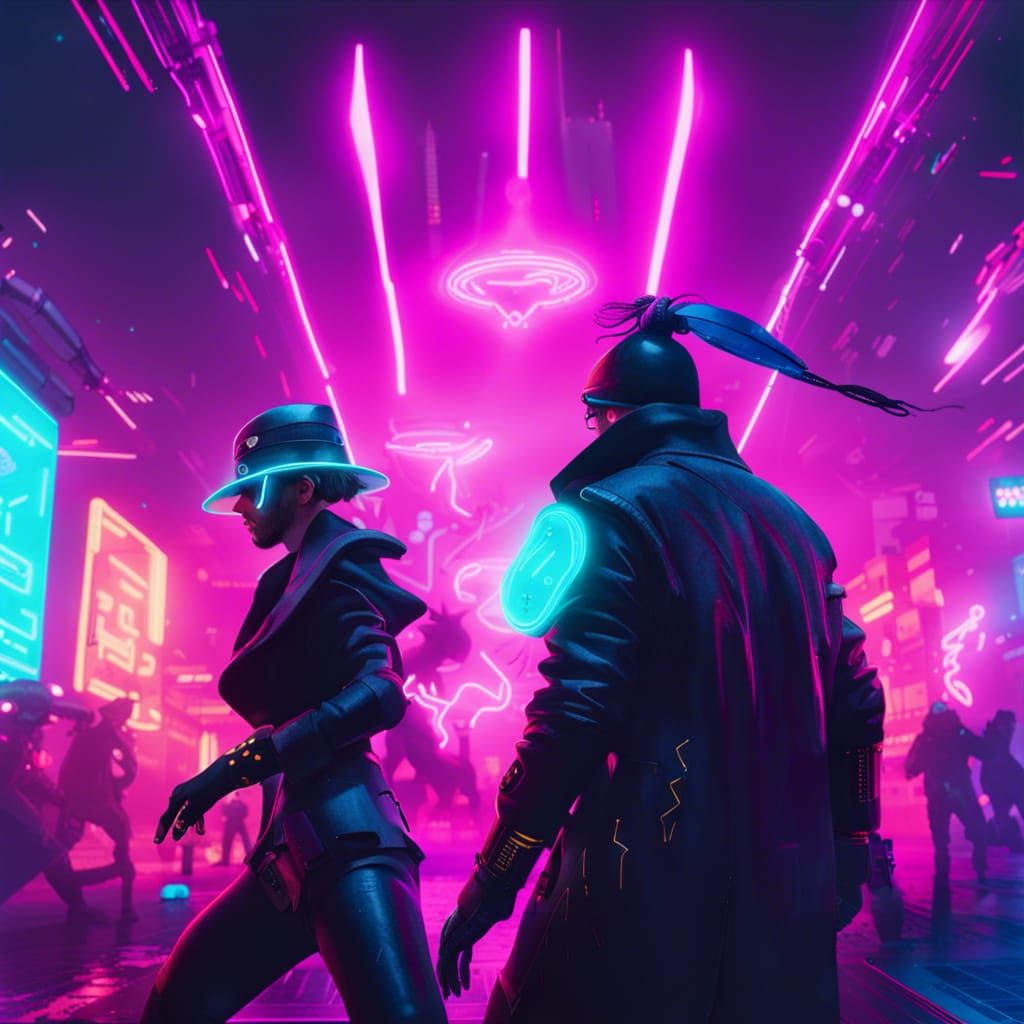 Cyberpunk Pirates Battle Data Kraken in Neon Metaverse