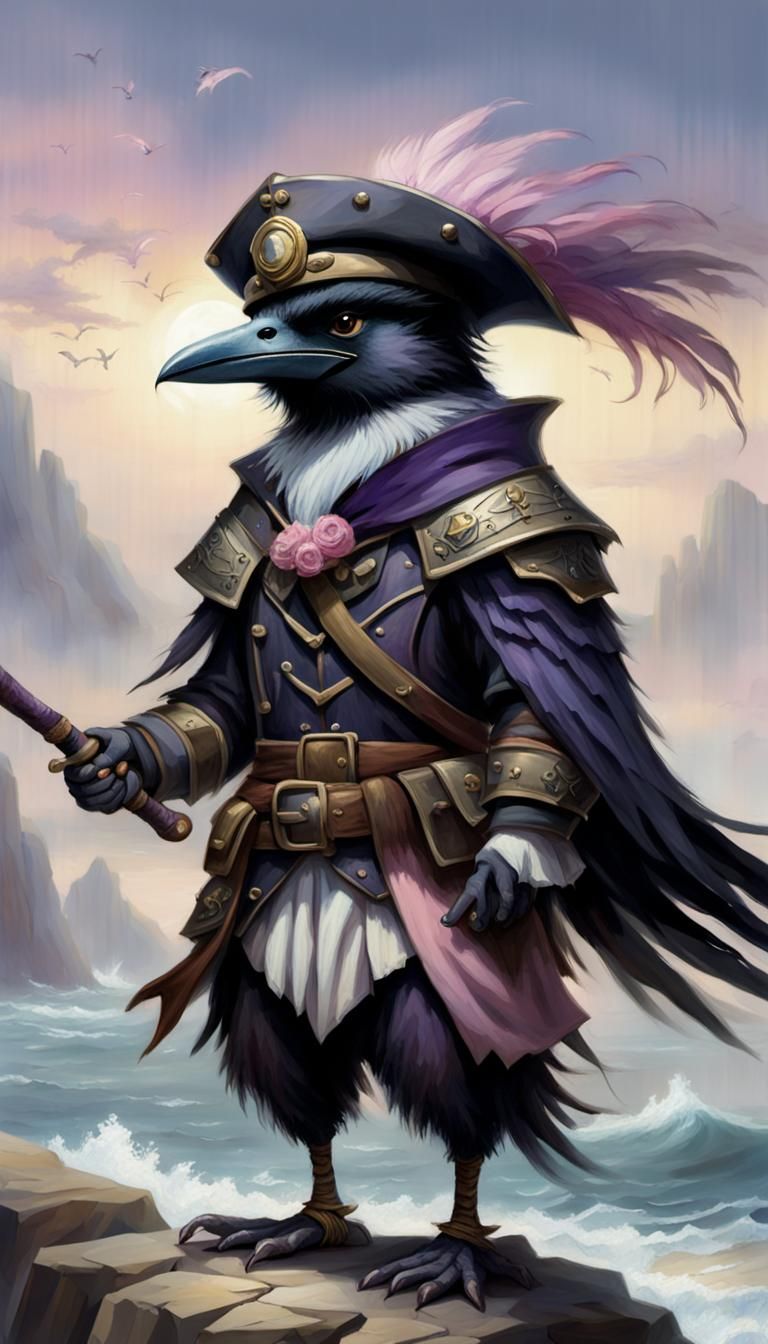 Ethereal Kenku Sailor on Rocky Shoreline