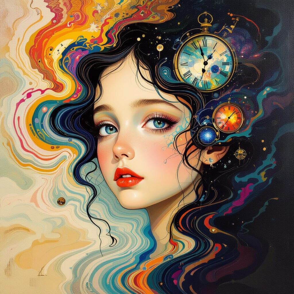 Surrealist Portrait: Cosmic Eyes in a Dreamlike Vortex