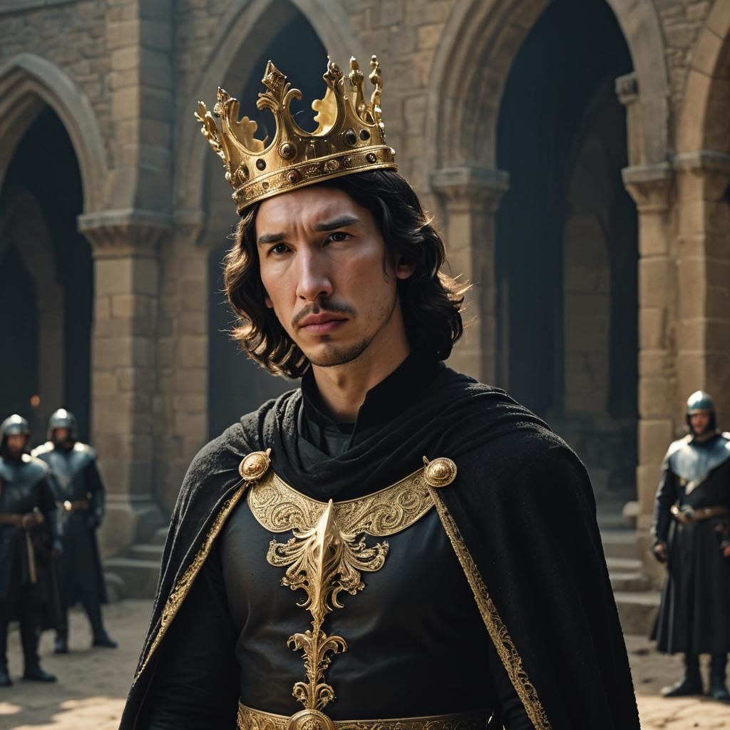 Medieval Prince Bowing Head in Cinematic Film Still