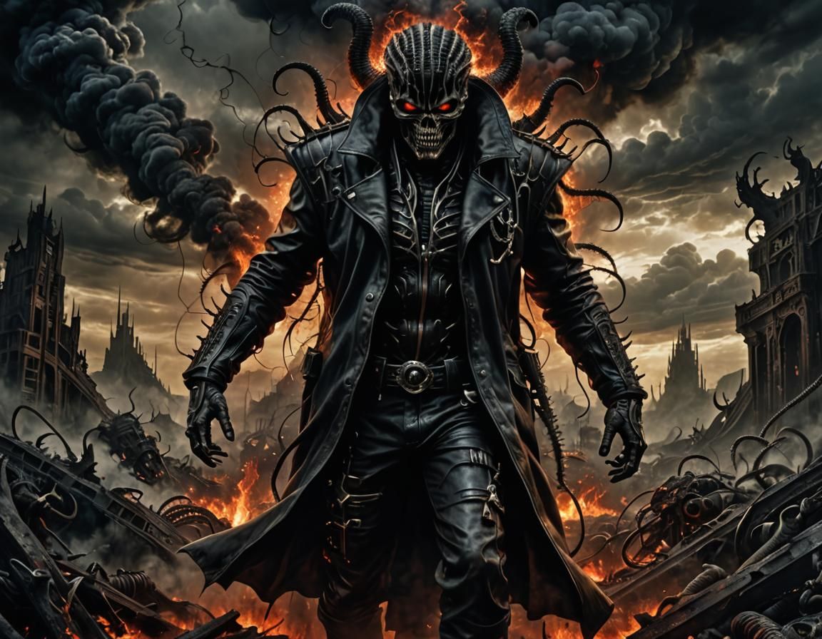 Dark Entity Spreading Chaos in HR Giger Style