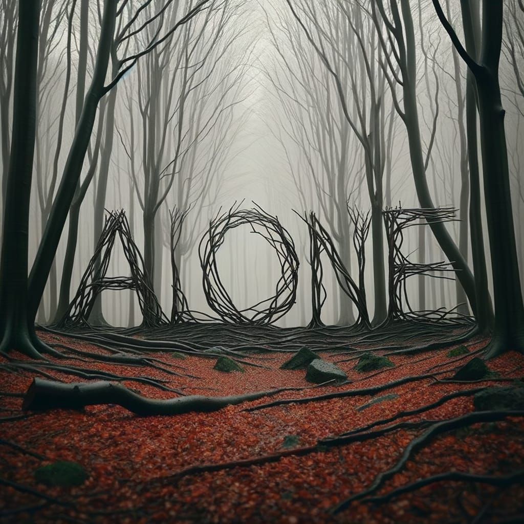 Tree Branches Spell 'Alone' in Autumn Forest