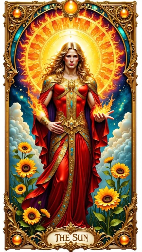 Ethereal Art Nouveau Tarot Card with Radiant God in Resplend...