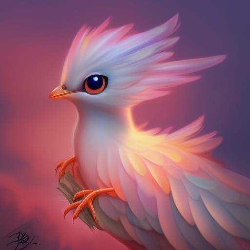 Charming Chibi Phoenix Bird Digital Illustration