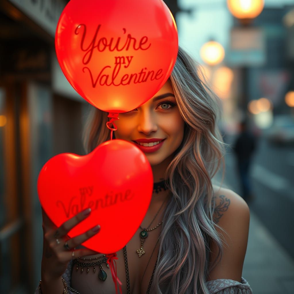 Ethereal Bohemian Woman with Glowing Red Balloon in Cinemati...