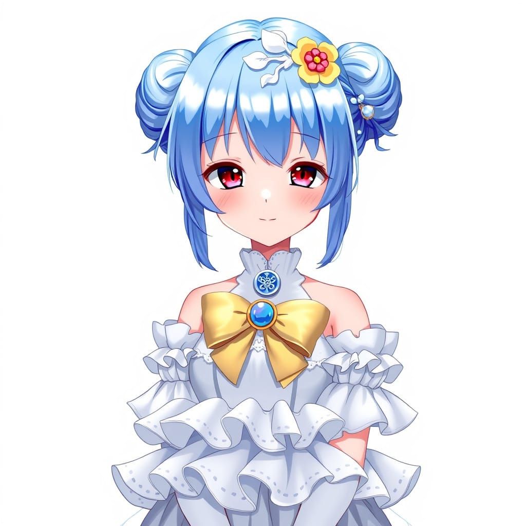 Charming Anime Heroine with Cobalt Blue Hair in Elegant Gown
