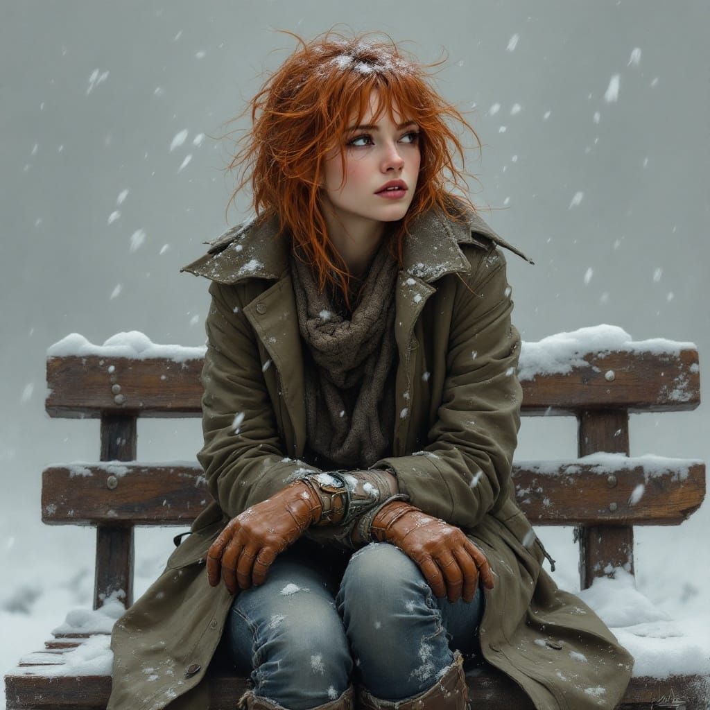 Realistic Portrait of a Young Woman in a Snowy Landscape