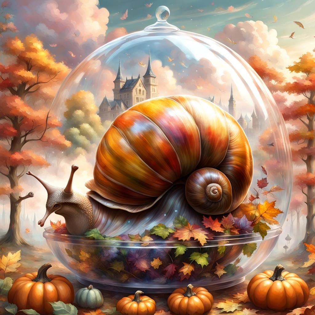 Autumn Fairy in Giant Snail Shell: Fantasy Landscape