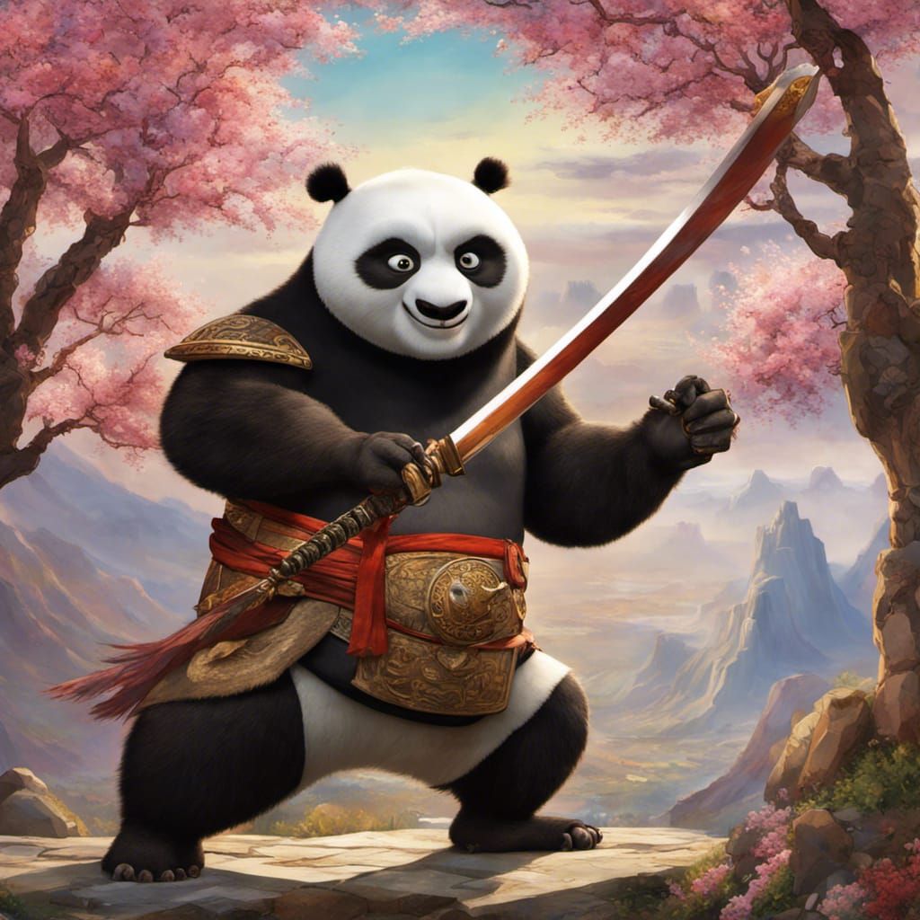 Kung Fu Panda Heavy Gunner in Stained Glass Style