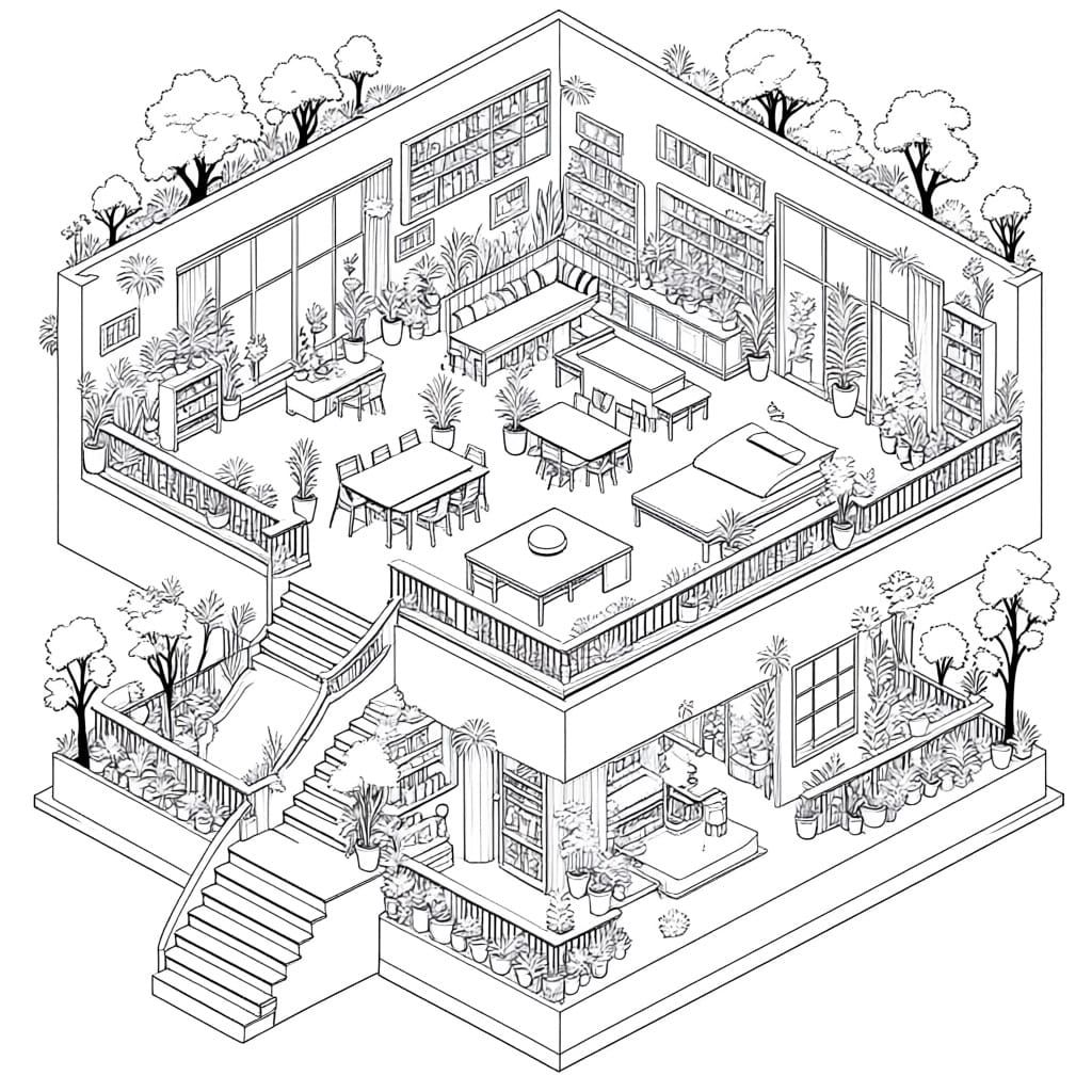 Cozy Hygge Isometric Treehouse Loft Interior Design