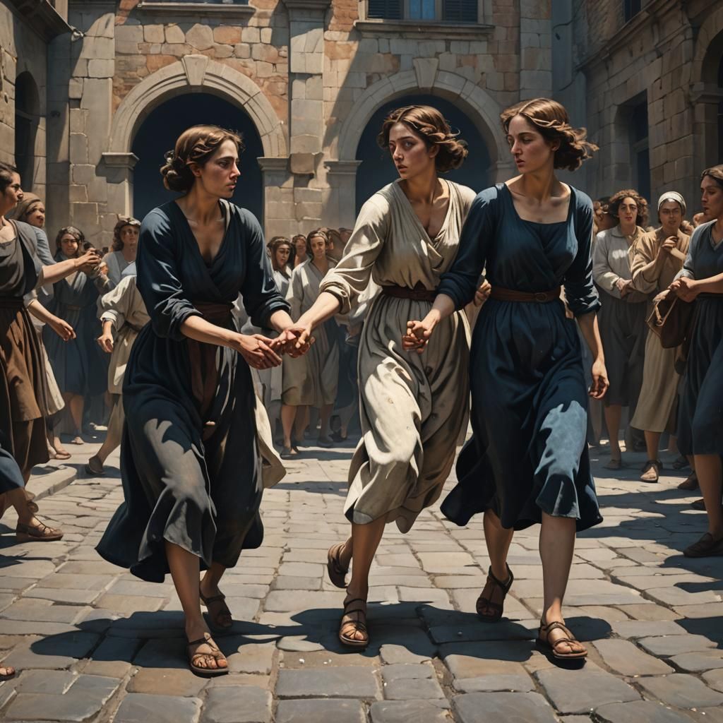 Dramatic Stoning Scene in Digital Art Style