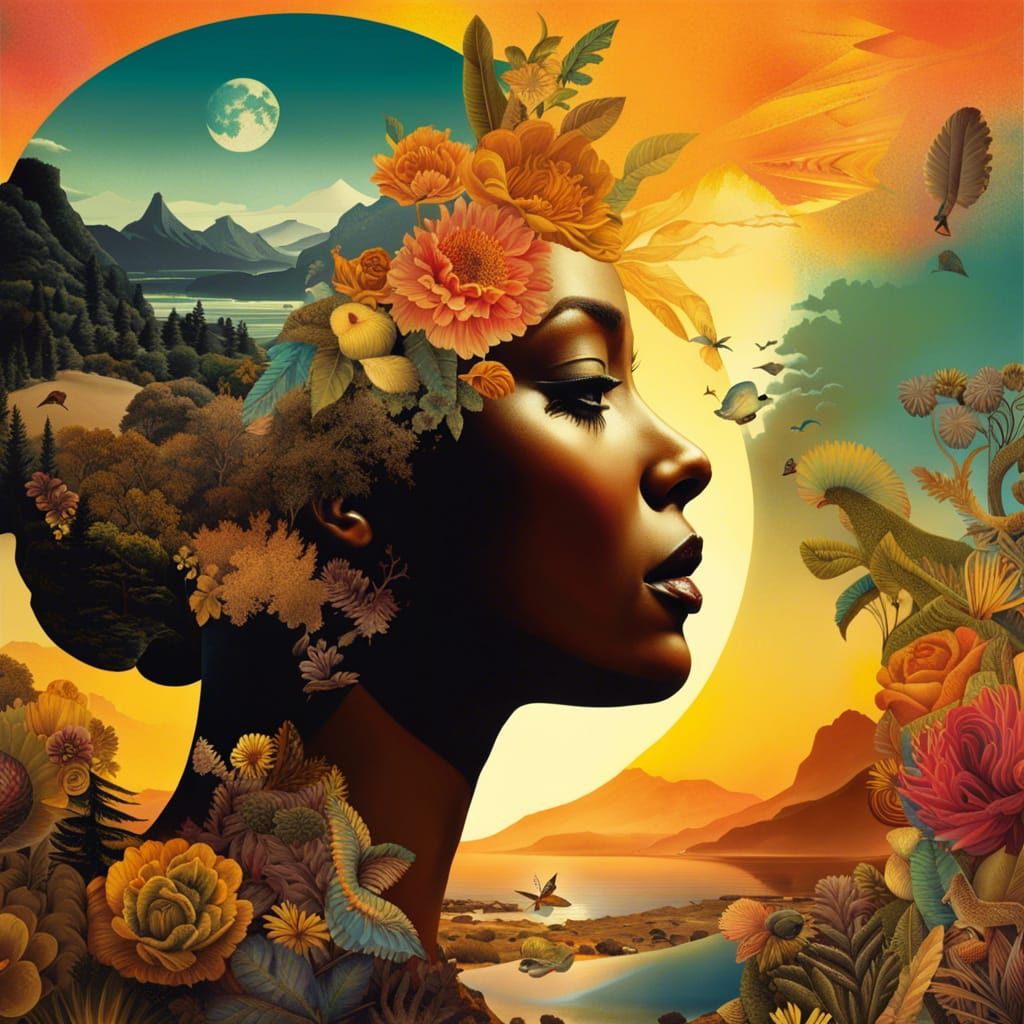 Golden Age Paradise: Surreal Double Exposure Collage