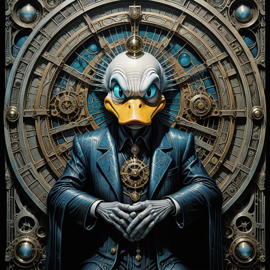 Tarot Card Portrait in Iridescent Colors with Clockwork Elem...