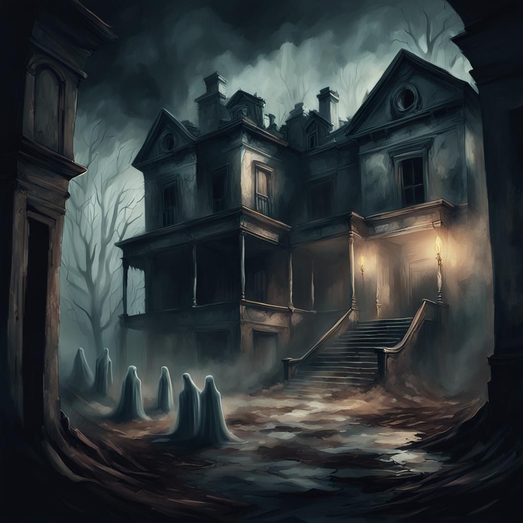 Eerie Apparitions Haunt Abandoned Mansion in Dark Fantasy Pa...
