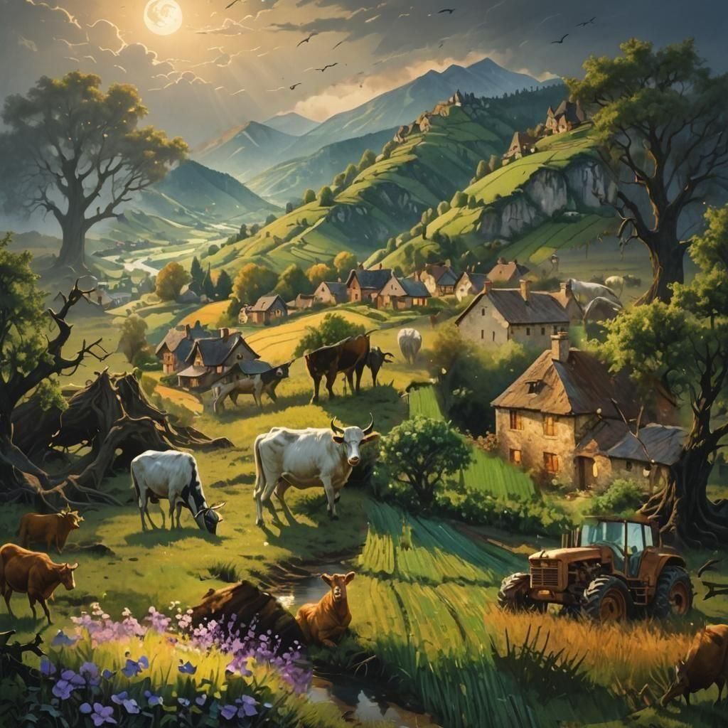 Sinister Crop Field with Animals