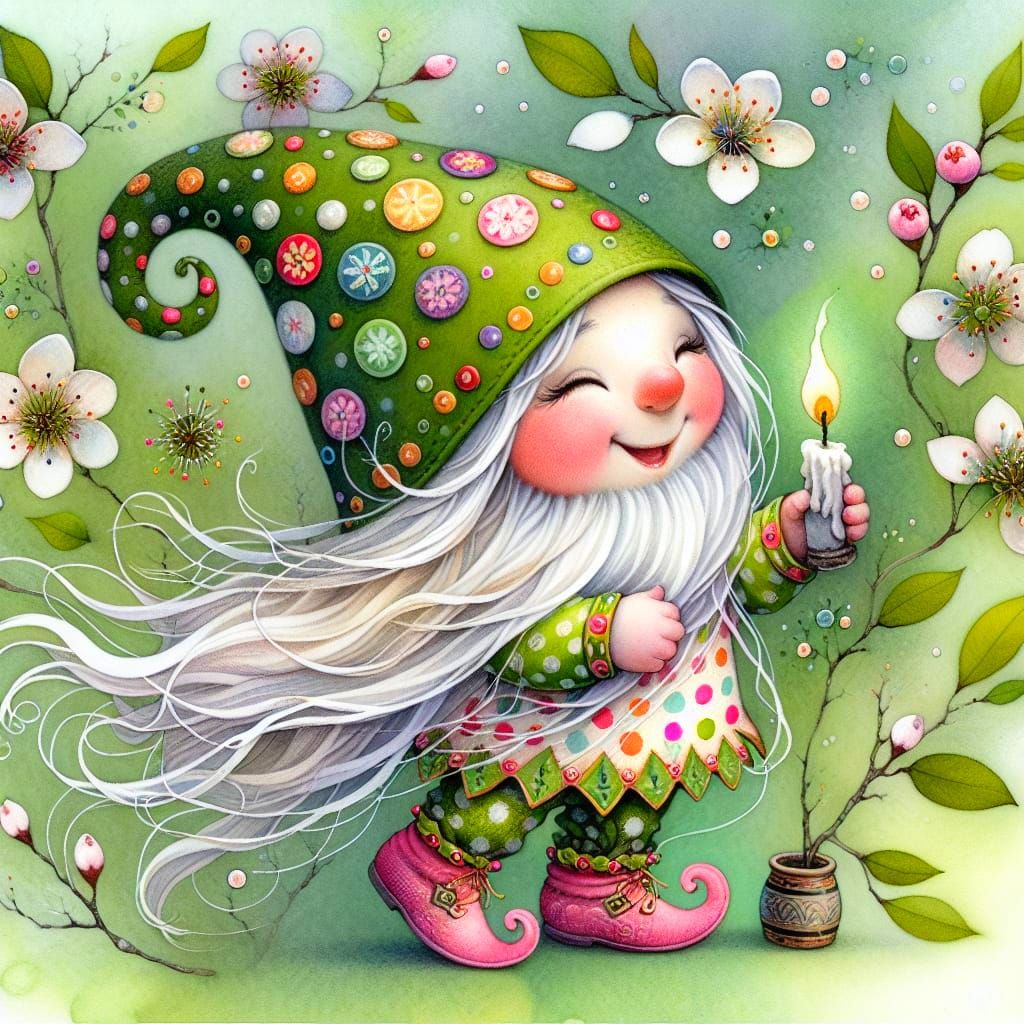 Joyful Gnome in Whimsical Hyperrealistic Style