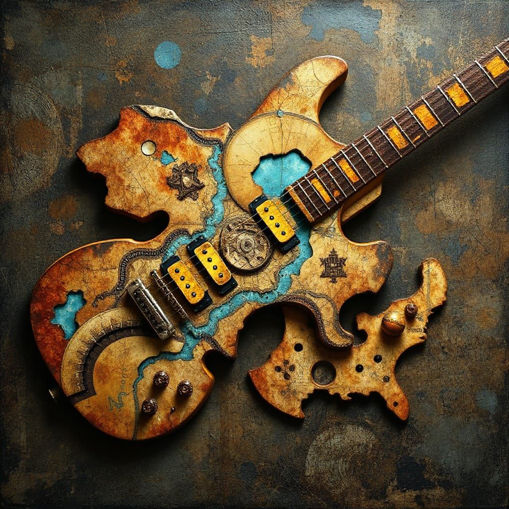 Grunge Layered Fusion Hardrock Surrealist map shaped like gu...