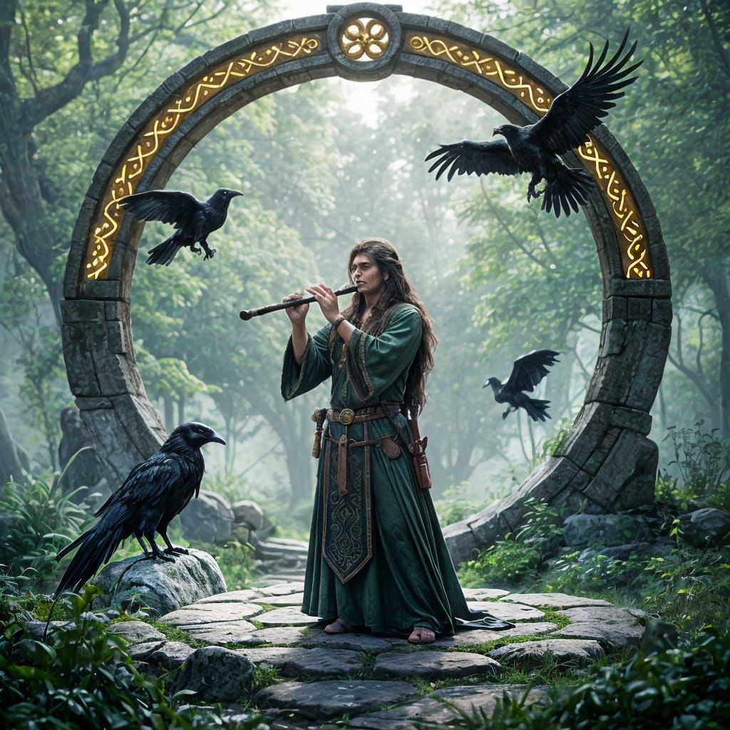 Celtic Bard Plays Flute, Spirit Animals Emerge in Morning Mi...