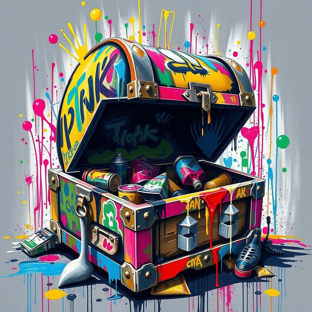 Colorful Graffiti Treasure Chests in Street Art Style
