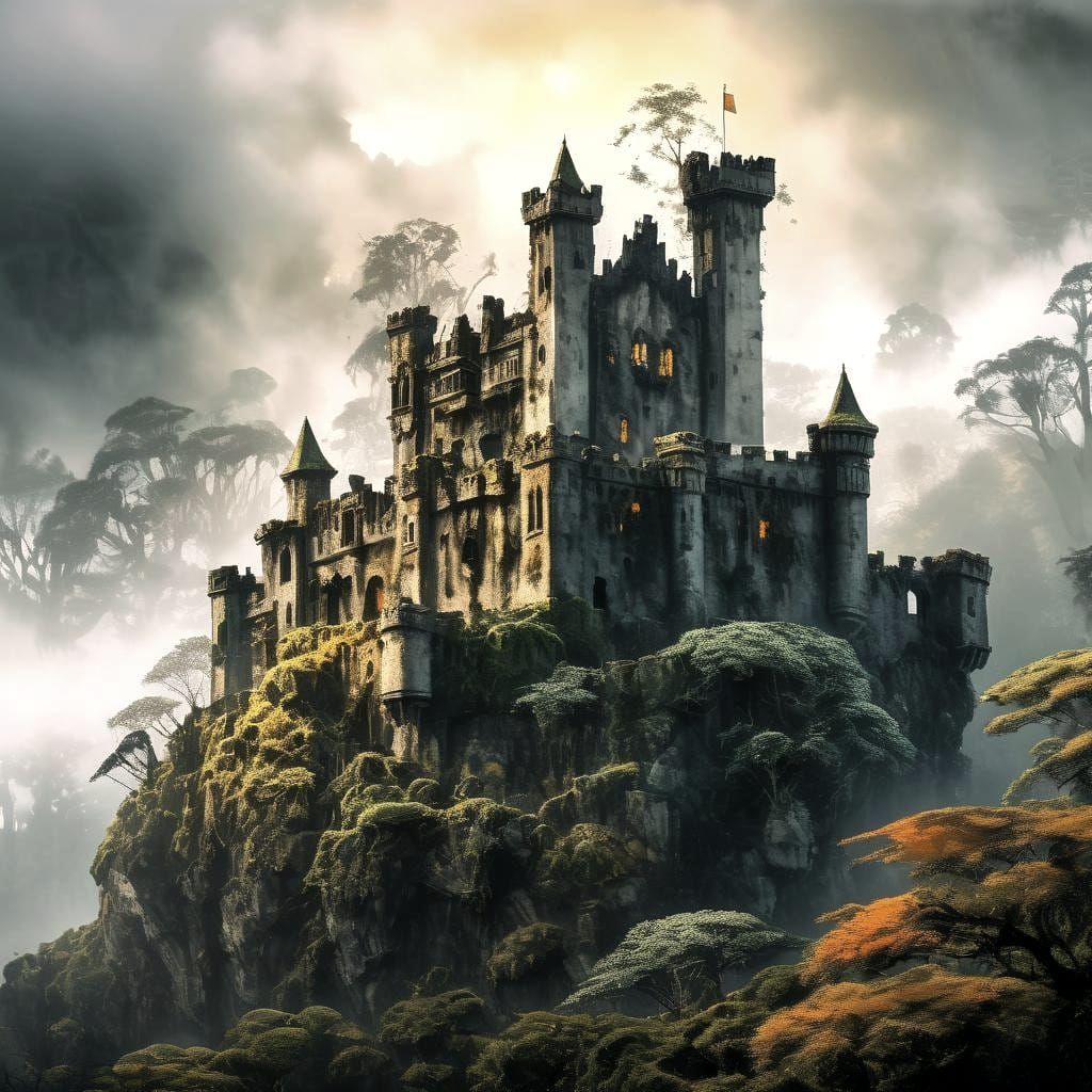 Atmospheric Ruined Castle in Dark Fantasy Style