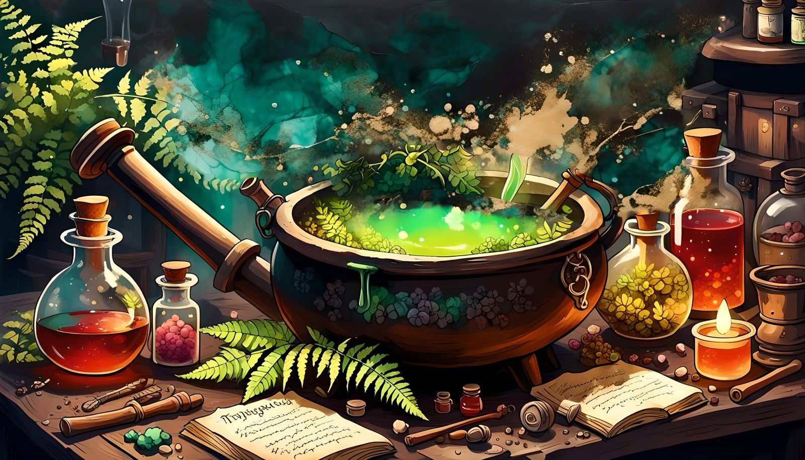 Apothecary Lab with Potions and Herbal Remedies