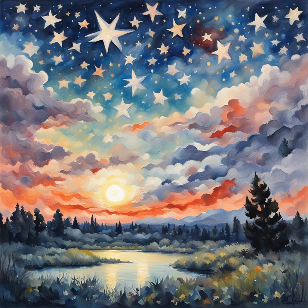 Twilight Charlatan in Gouache Style Impressionist Painting