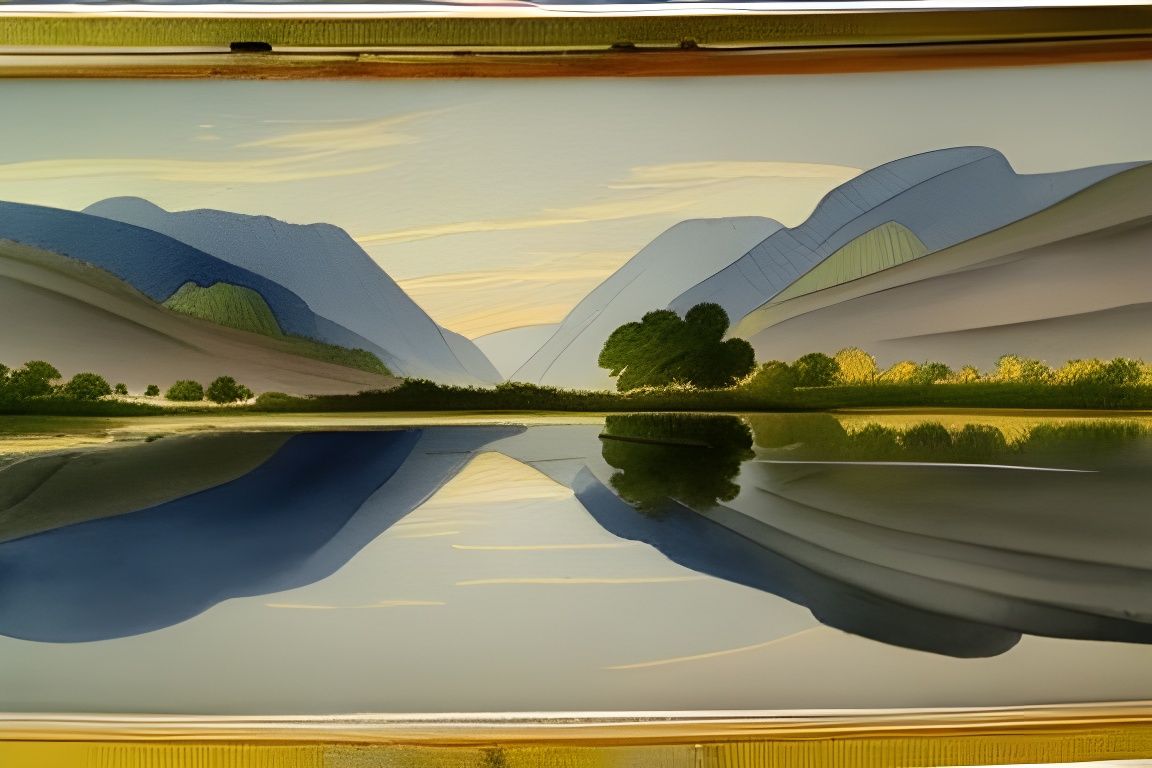 Reflective River Landscape in Watercolor Style