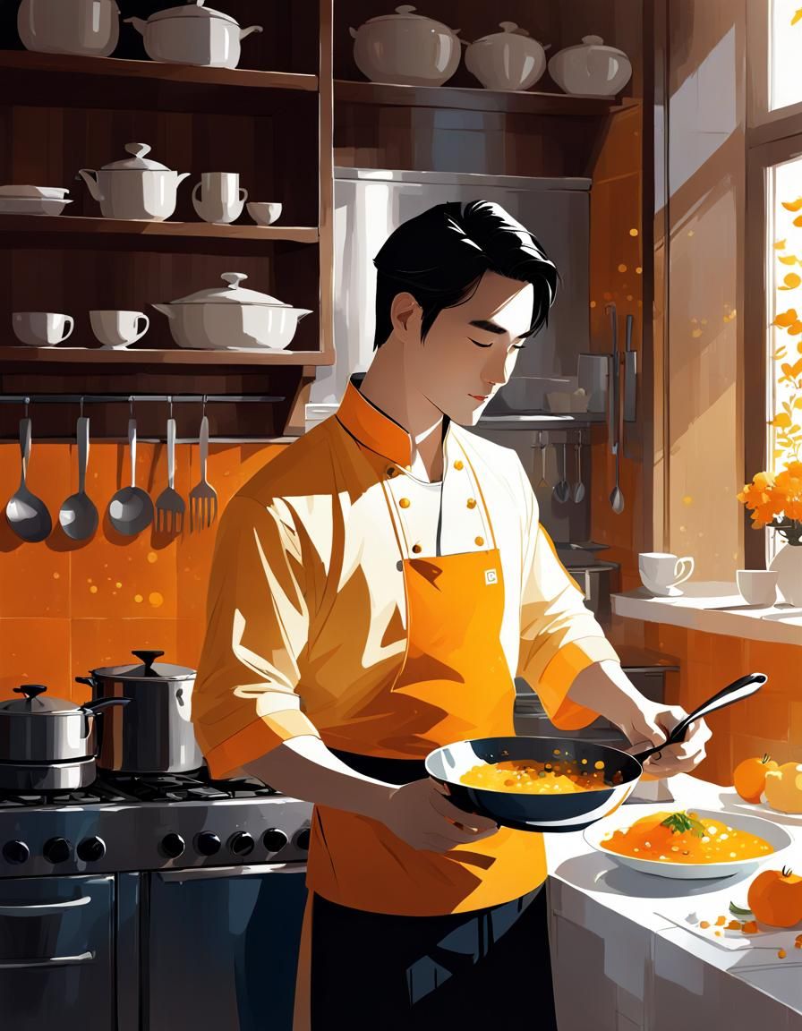 King Cooking Breakfast for Queen: Digital Illustration