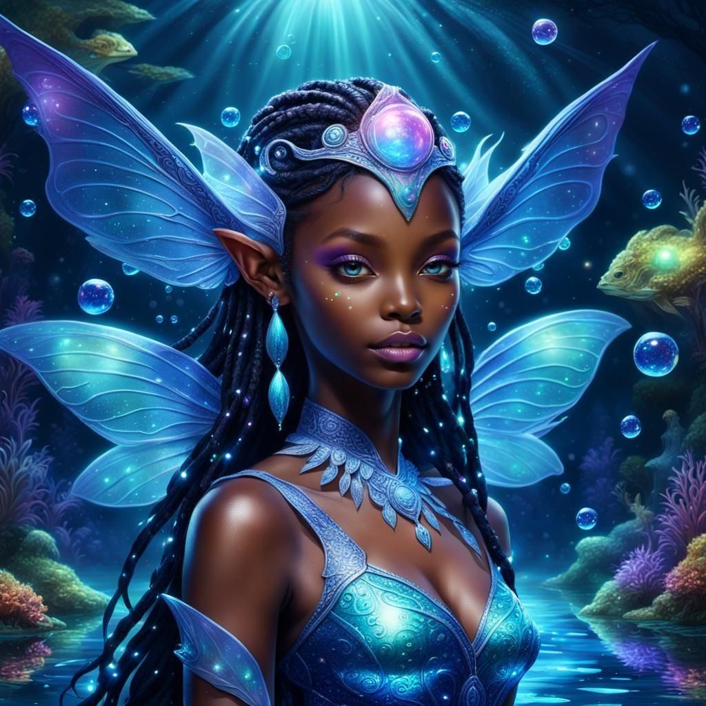 African Elf Princess of Deep Seas in Fantasy Style