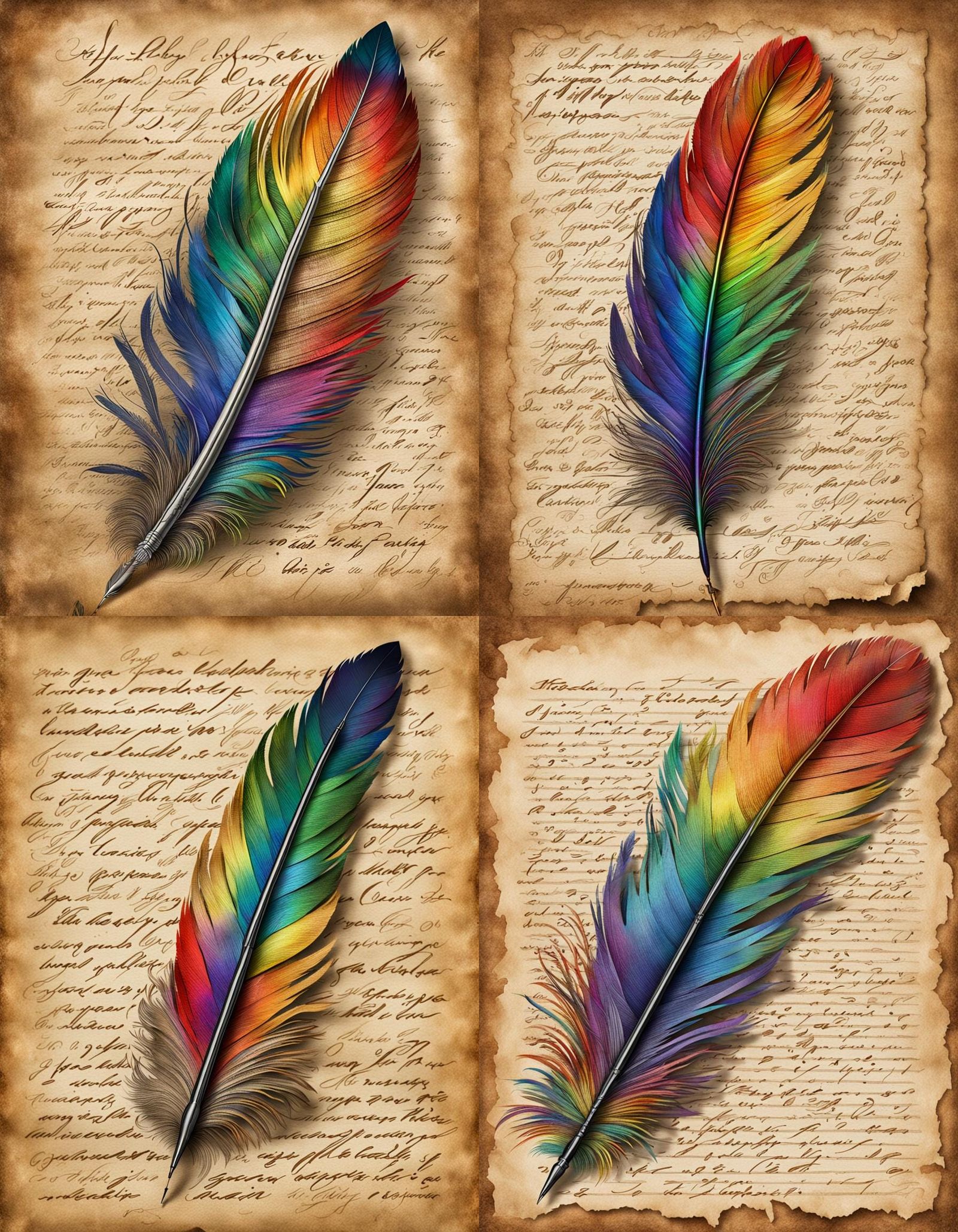 Rainbow Quill Pen Writes Words of Love