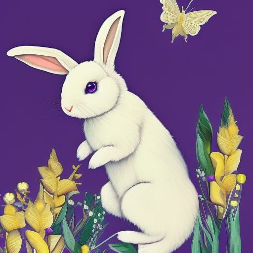 Cute Rabbit with Butterfly Wings in Gouache Style