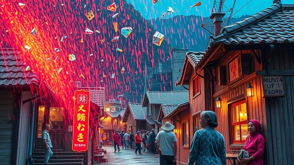 Iridescent Rain of Fragments in Alcohol Ink Style