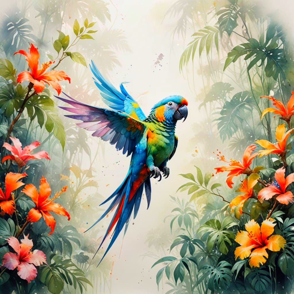 Rainforest Parrot in Vibrant Light and Shadow