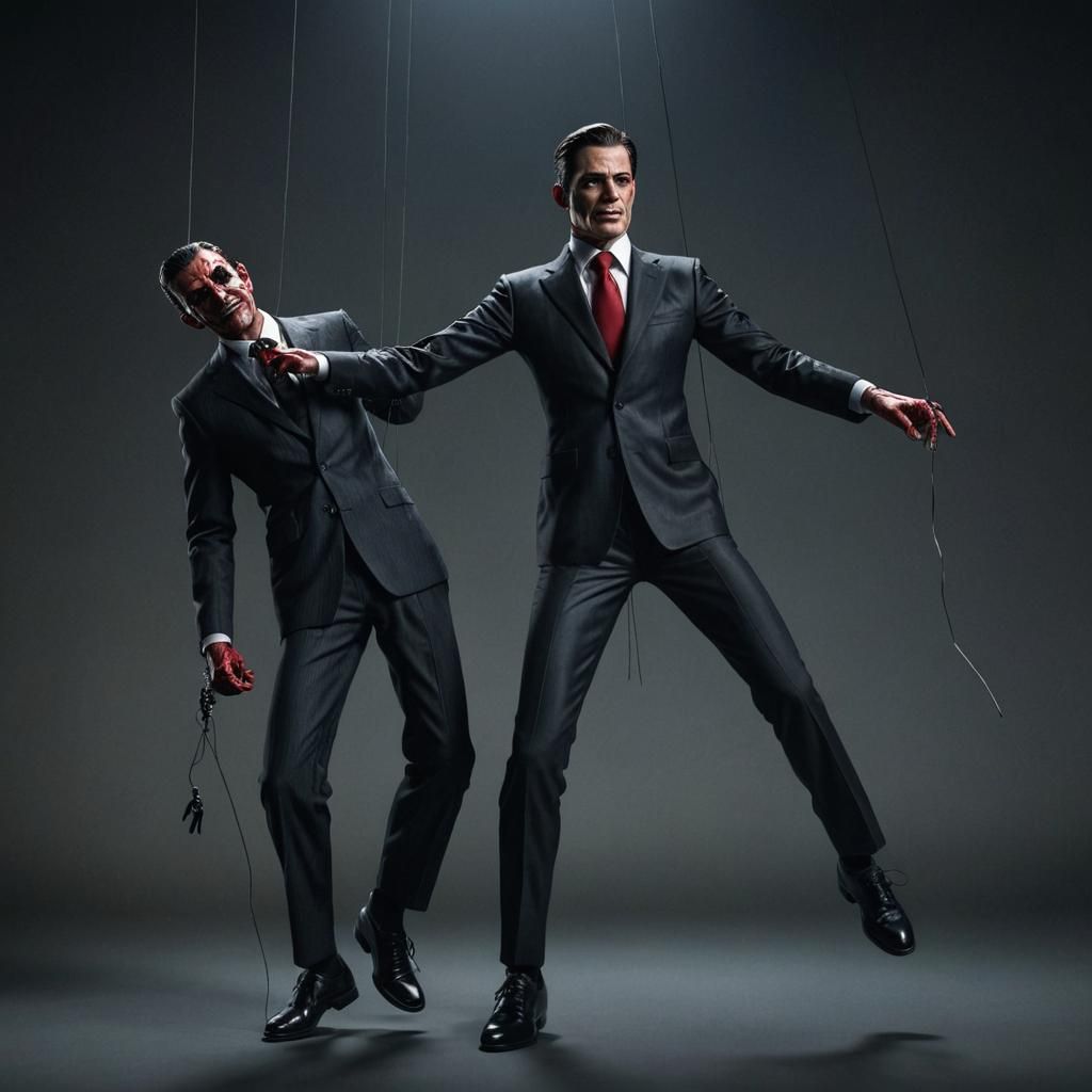 Sinister Businessman Marionette Controlled by Devil