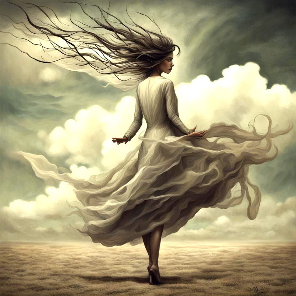 Surreal Woman Embodies the Untamed Wind