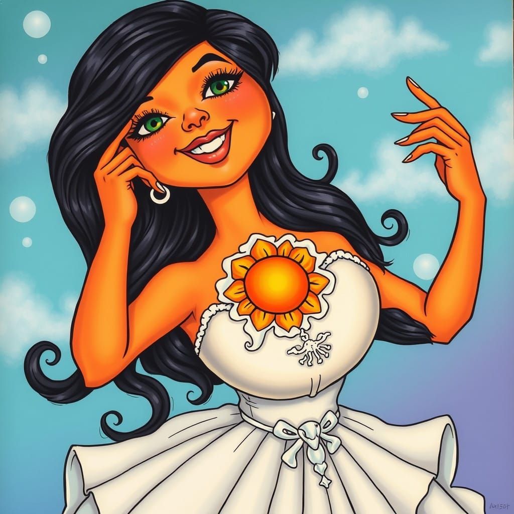 Surreal Goddess in Tropical Sunset Attire