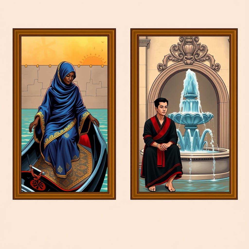 African Berber Woman and Thai Man, Comic Book Art